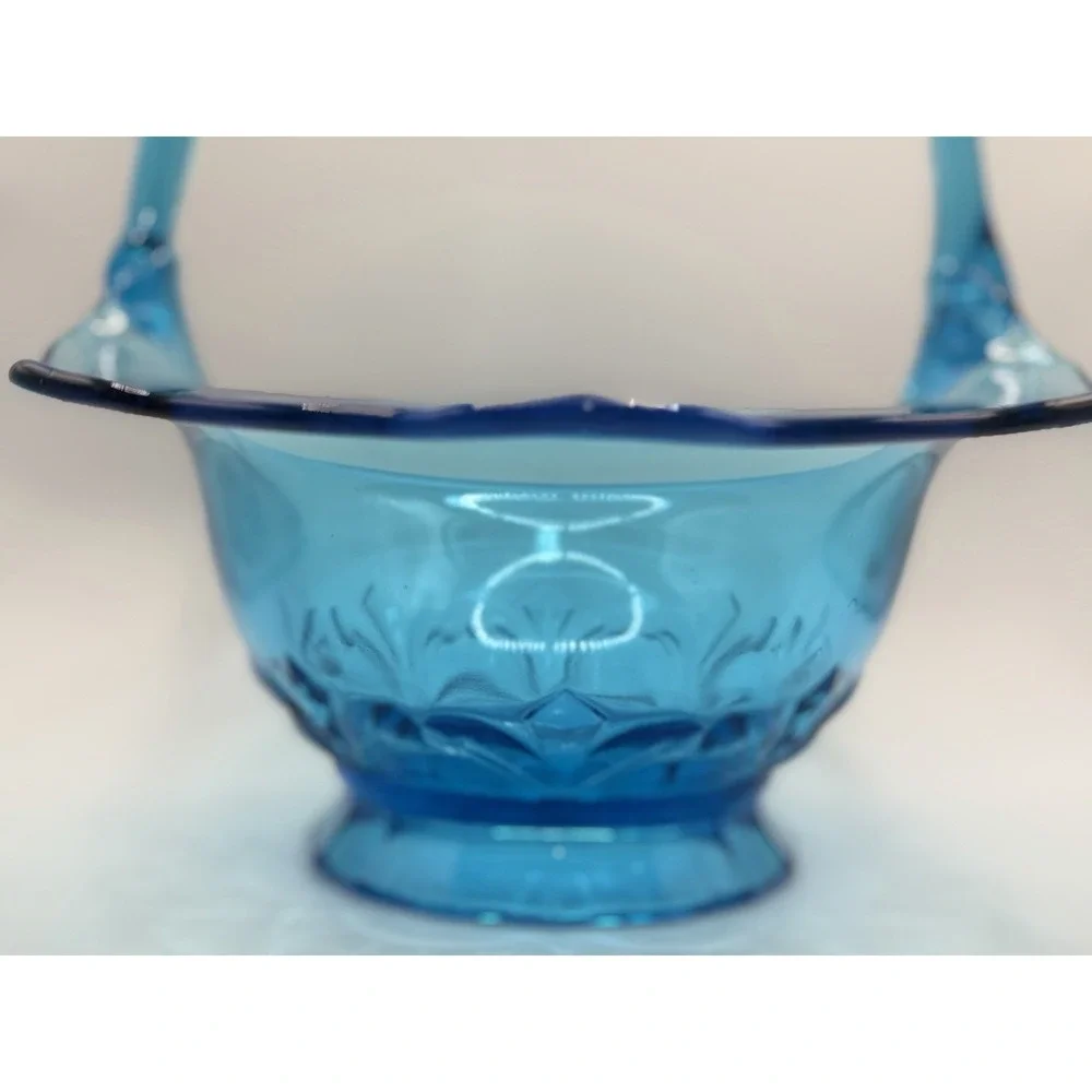 Vintage Indiana Glass Co Blue Glass Large Basket 10x10 Oval Decorative USA